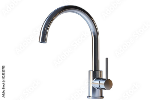 Sleek modern chrome kitchen faucet minimalist design elegant curve isolated on black background perfect for contemporary kitchens and on transparent background