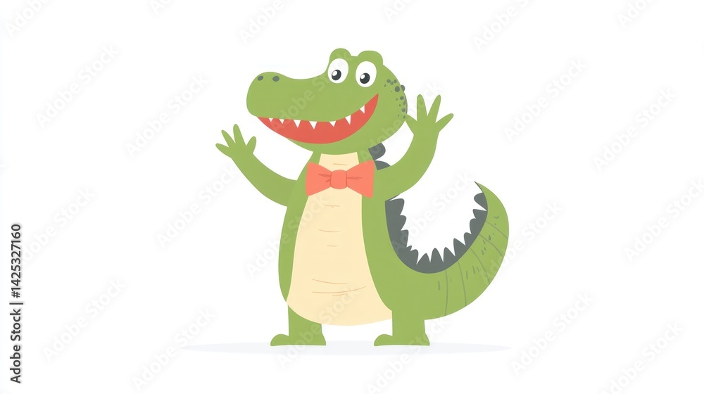 Fototapeta premium Cute cartoon crocodile with a bow tie