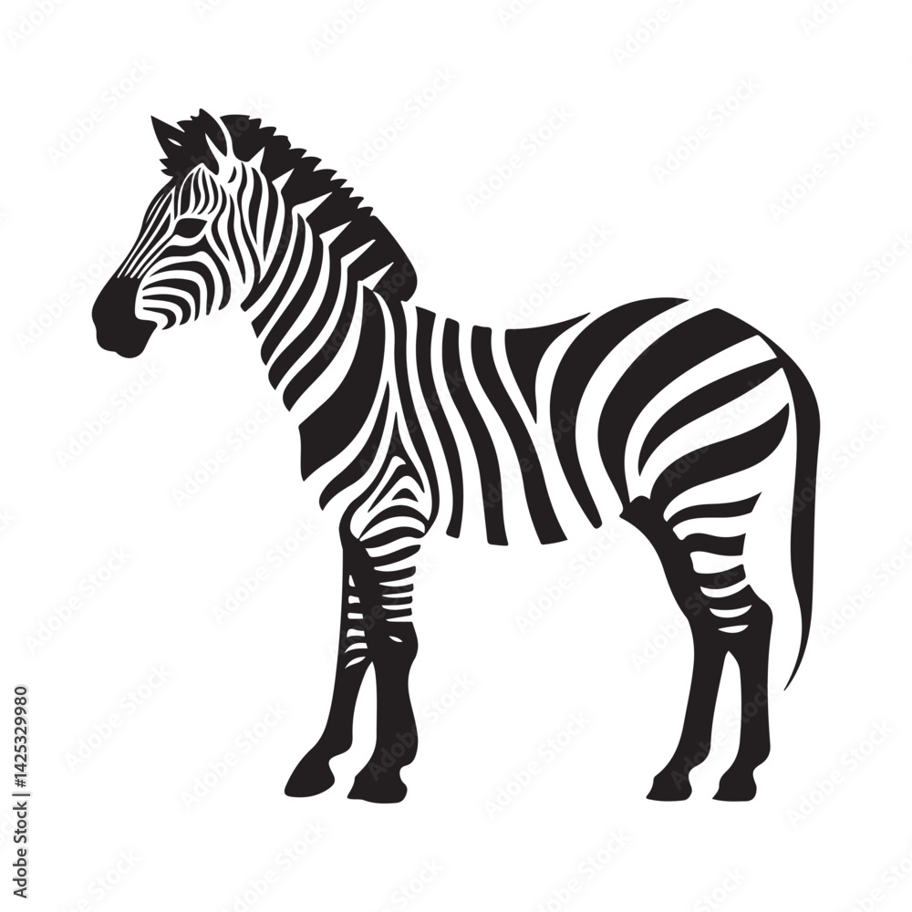 Fototapeta premium Zebra black silhouette of simple minimal vector