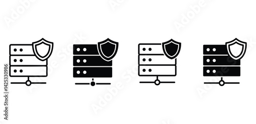 Secure Server Protection Icons Black White Set Vector Design Illustration