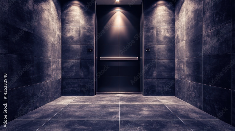 Obraz premium Modern, dark elevator lobby interior.