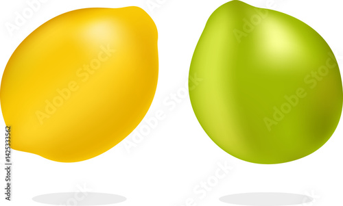Lime and Yellow Lemon Set in Cartoon Style for Fresh Fruit and Citrus Design Elements
