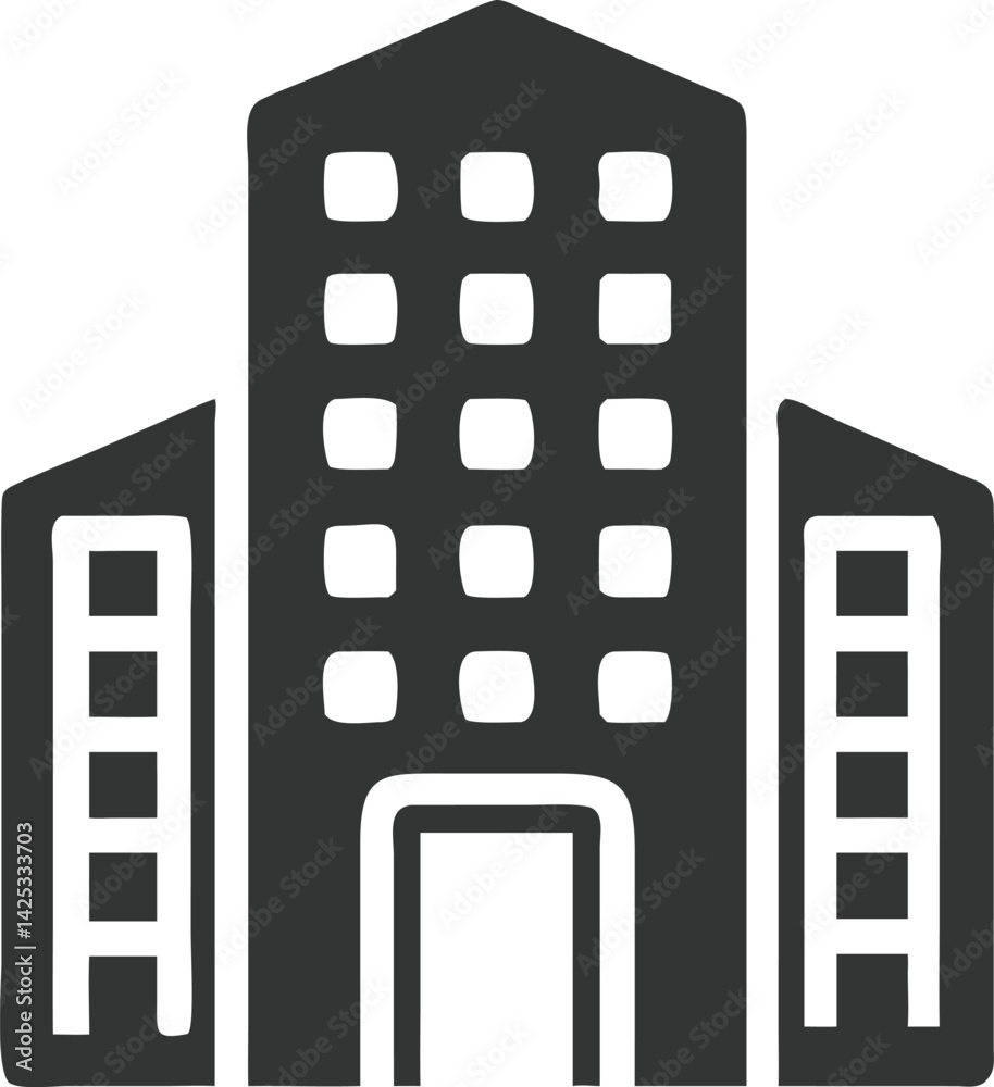 Obraz premium Building Icon with White Windows on Transparent Background Design