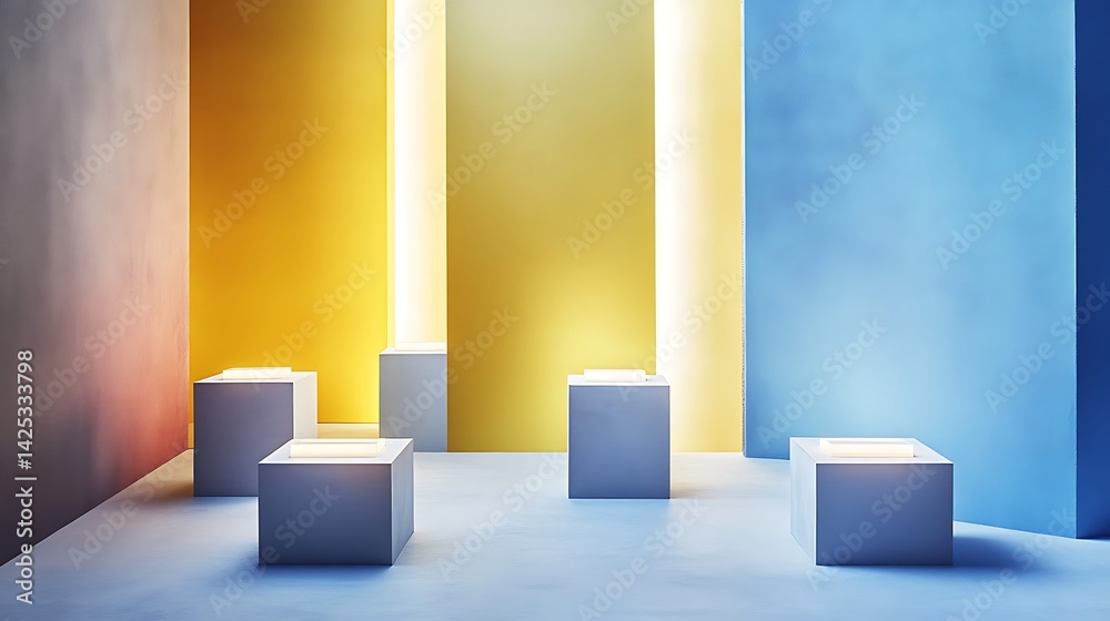 Fototapeta premium Abstract display area with illuminated cubes