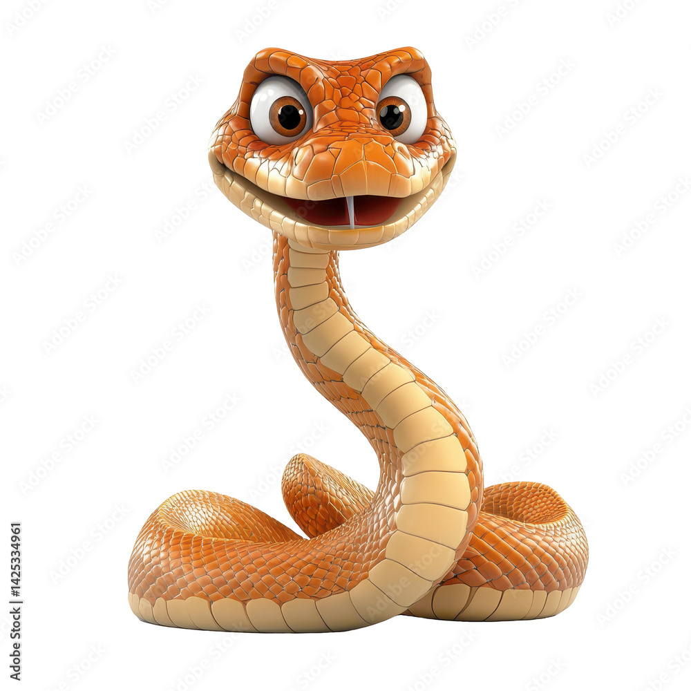 Fototapeta premium Cartoon snake character with expressive eyes and friendly demeanor in a playful pose