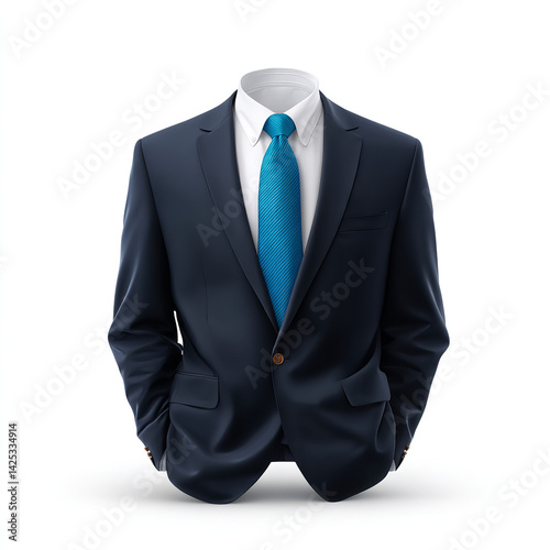 Realistic businessman suit with white shirt and blue tie headless professional attire for corporate or business concept isolated on transparent background. isolated white background