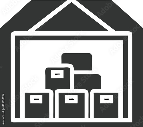 Cardboard Boxes Icon in a Structure with Transparent Background