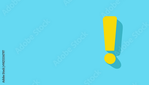 Yellow exclamation mark on blue background with copy space for concepts
