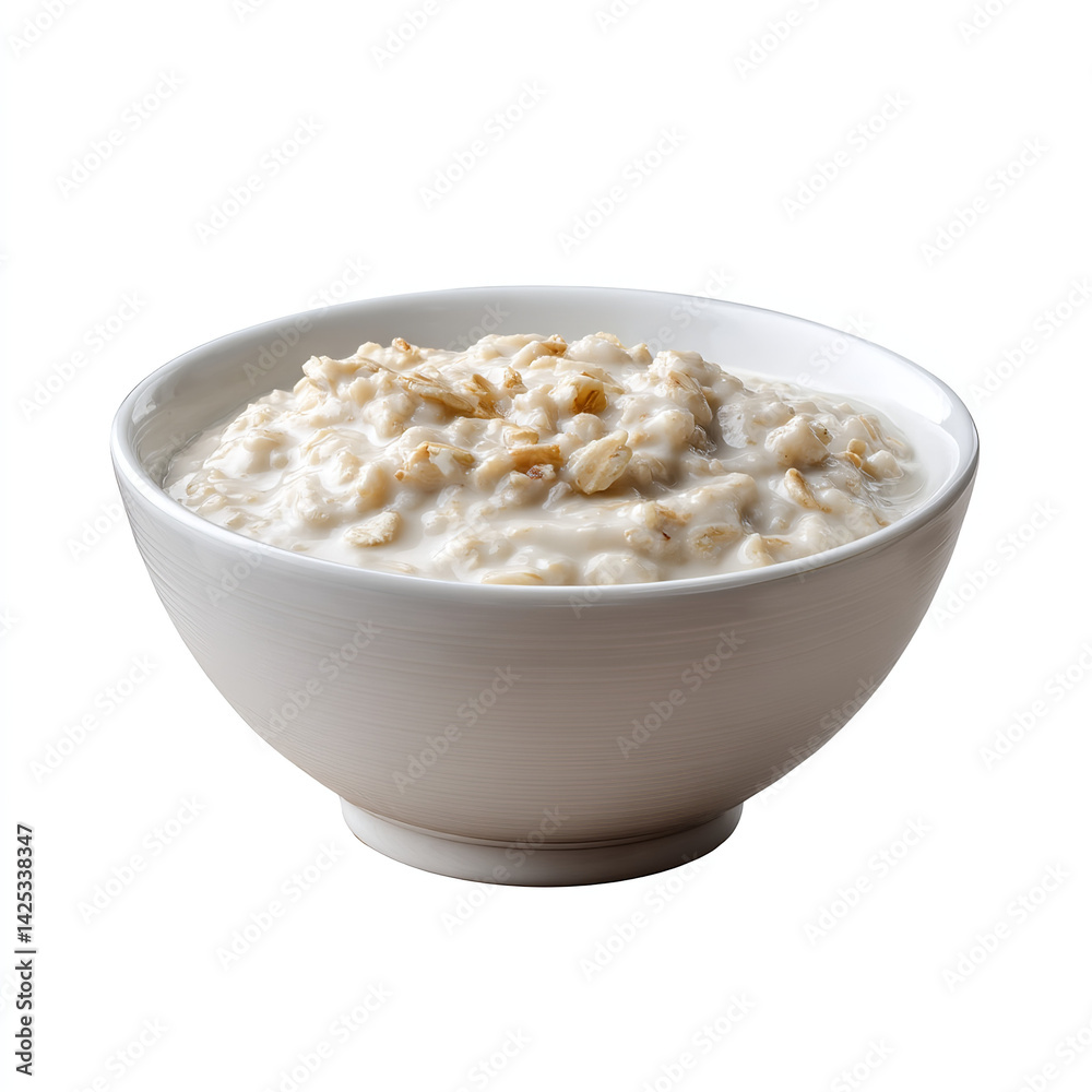 Creamy oatmeal in white ceramic bowl isolated on transparent background. isolated white background Creamy oatmeal in white ceramic bowl isolated on transparent background. isolated white background