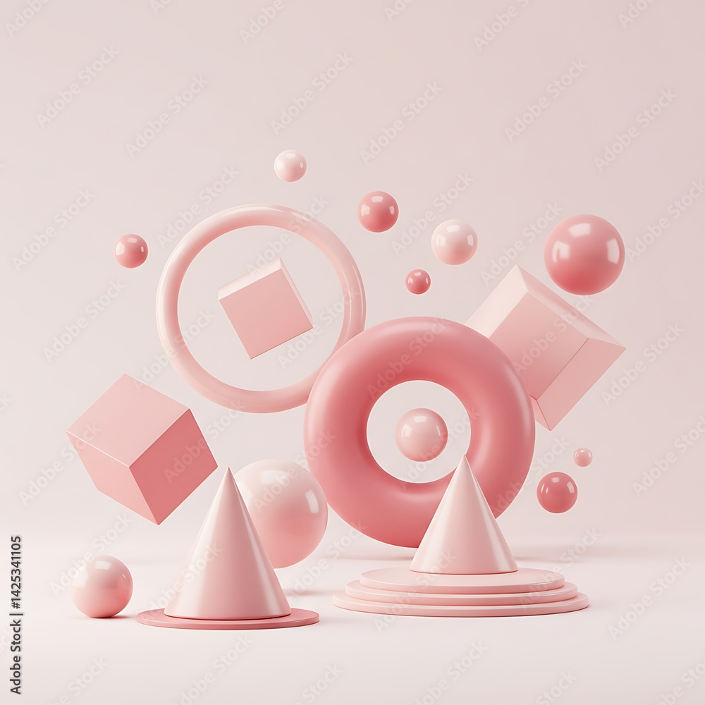 Obraz premium Harmonious Arrangement of Abstract Geometric Shapes in a Serene Composition