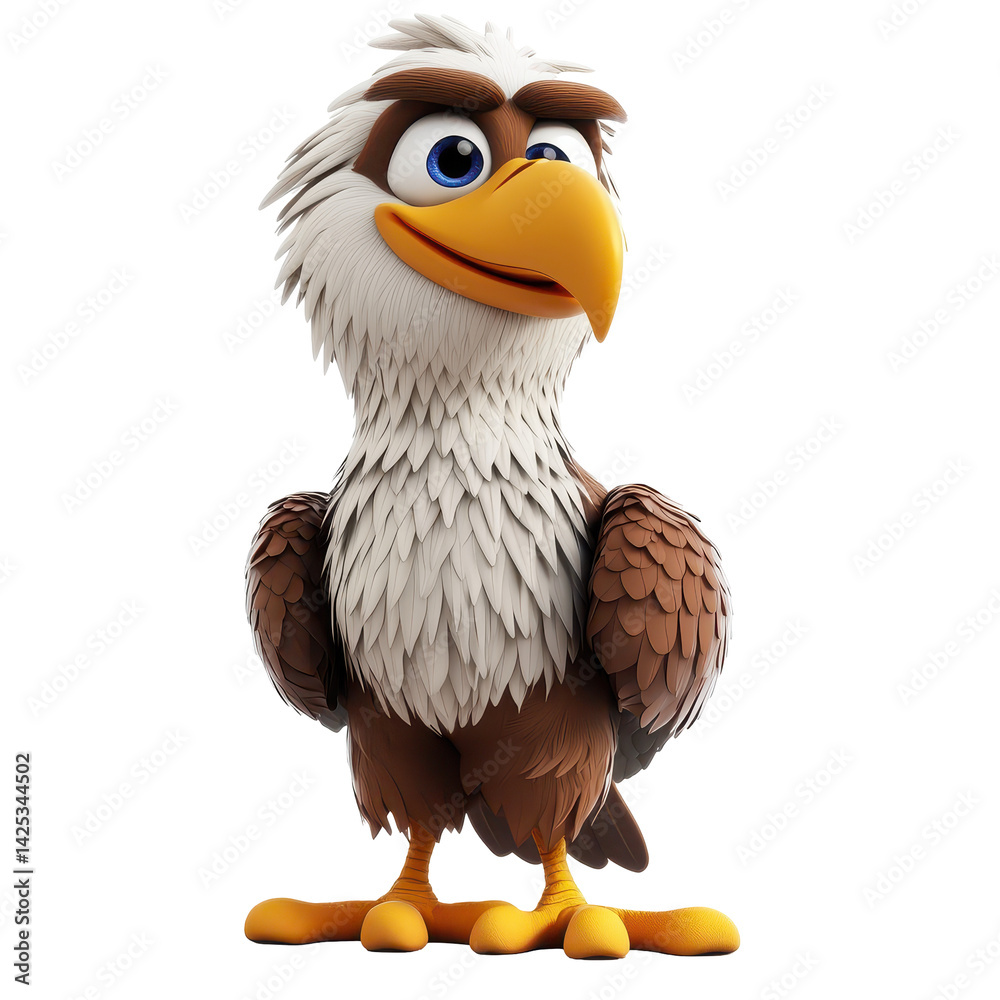 Fototapeta premium Colorful animated eagle character standing proudly with a friendly expression in a bright and cheerful environment