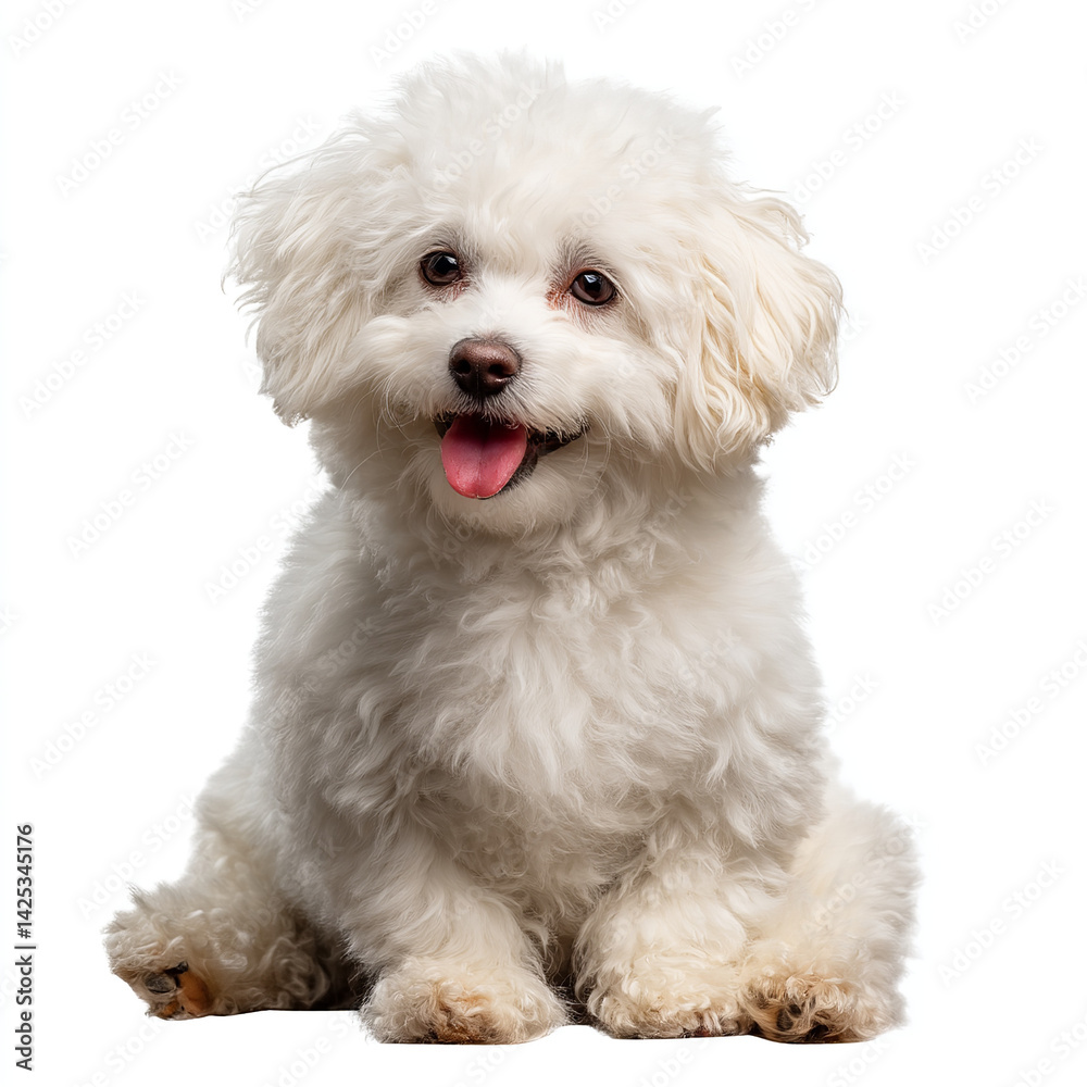 Cute fluffy Bichon Frise puppy with white fur and happy expression isolated on transparent background. isolated white background Cute fluffy Bichon Frise puppy with white fur and happy expression isolated on transparent background. isolated white background