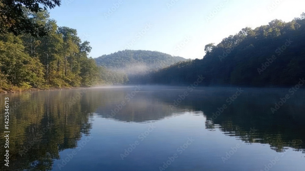 Misty Mountain Lake Reflection: A Serene Morning Escape
