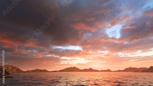 sea and foggy mountain