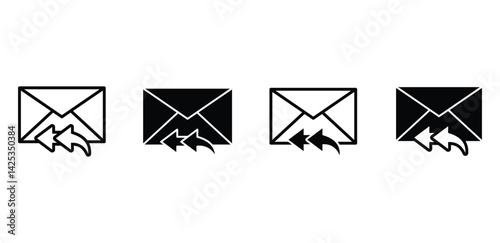 Reply All Email Icon Black and White Envelope with Reply Arrows Vector Design