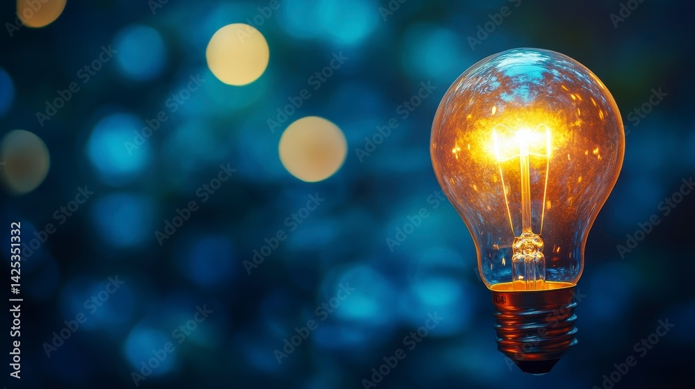 Glowing lightbulb against a bokeh background. Glowing lightbulb against a bokeh background.