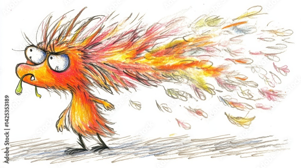 Obraz premium Angry creature spewing autumn leaves in fiery rage.
