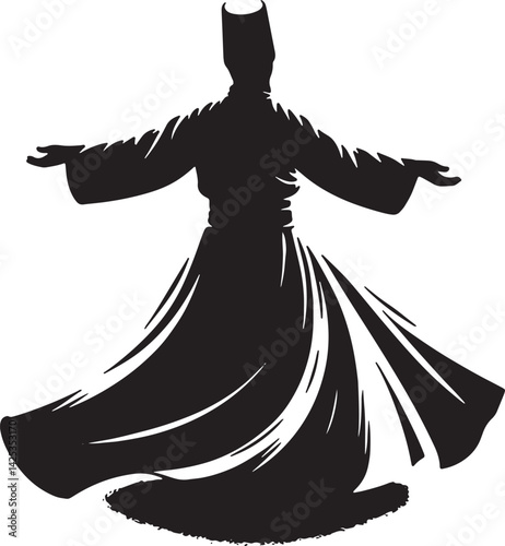 Whirling Dervish Silhouette – Spiritual Dance in Motion with Flowing Robe