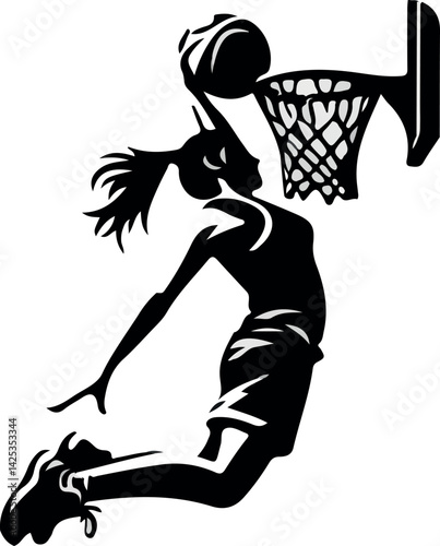 Slam Dunk Silhouette: Female Basketball Player in Action