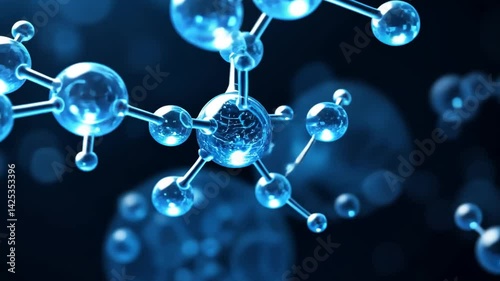 Blue transparent molecule model over blue