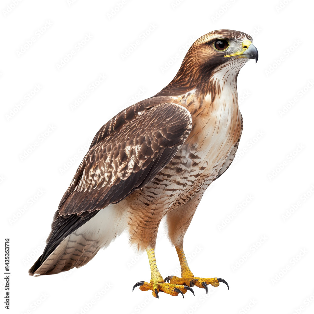 Majestic hawk stands proudly, showcasing its stunning plumage and piercing gaze in natural light Majestic hawk stands proudly, showcasing its stunning plumage and piercing gaze in natural light
