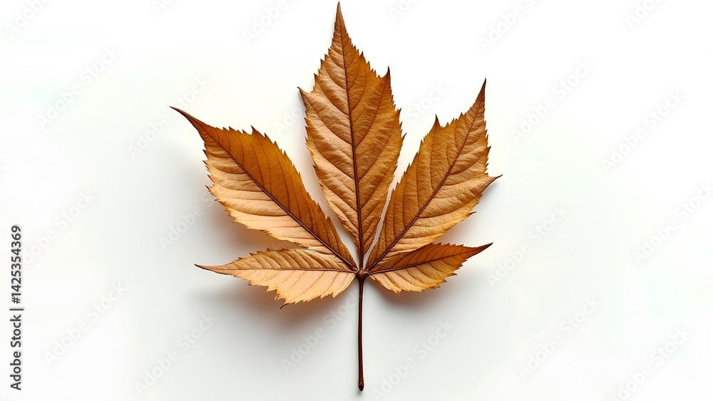 Fototapeta premium Dry Autumn Leaf on a White Background Showcasing Natural Textures
