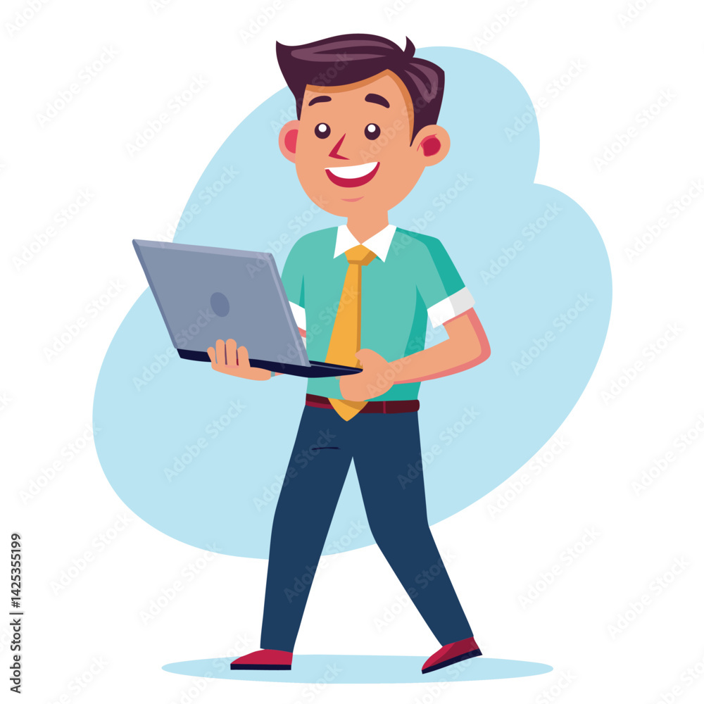 man standing with laptop vector man standing with laptop vector