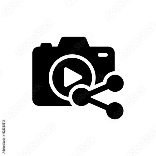 Camera lens with social media share icon symbolizing video production for social platforms