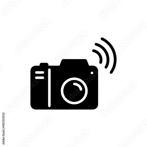 Camera icon with sound waves beside it representing video and audio content creation