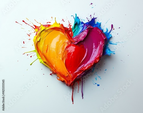 Colorful heart-shaped paint splash on white background