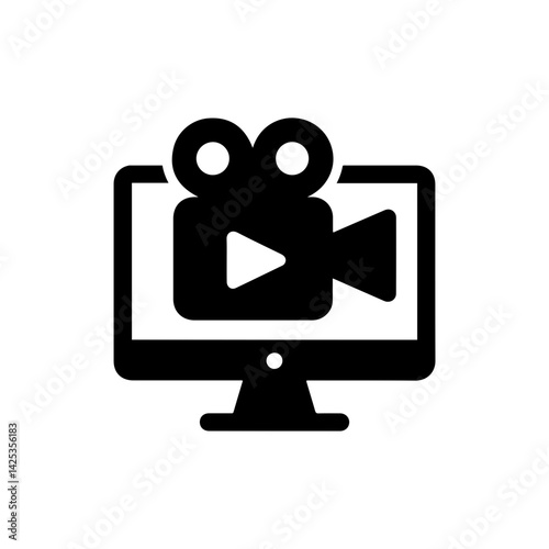 Stylized video camera with computer screen symbolizing digital video production