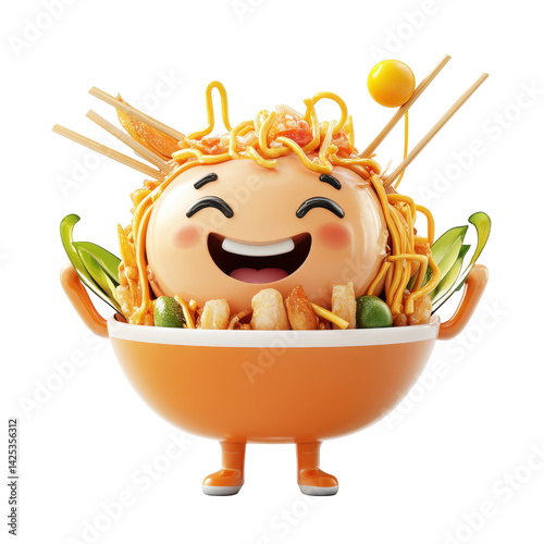 Obraz na płótnie Playful bowl character with noodles and toppings in a cheerful display of creativity and fun w salonie