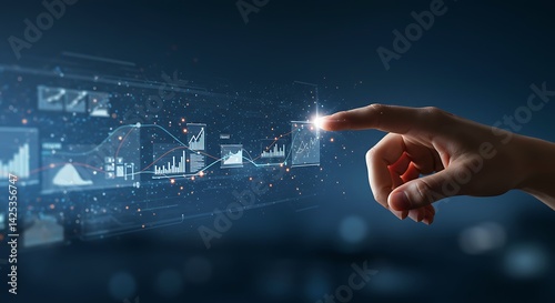 Hand Touching Data Chart on Digital Screen