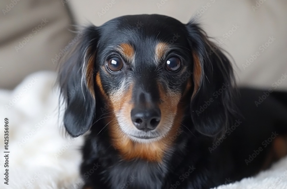 Realistic studio shot of a Dachshund with shiny black and tan fur Realistic studio shot of a Dachshund with shiny black and tan fur