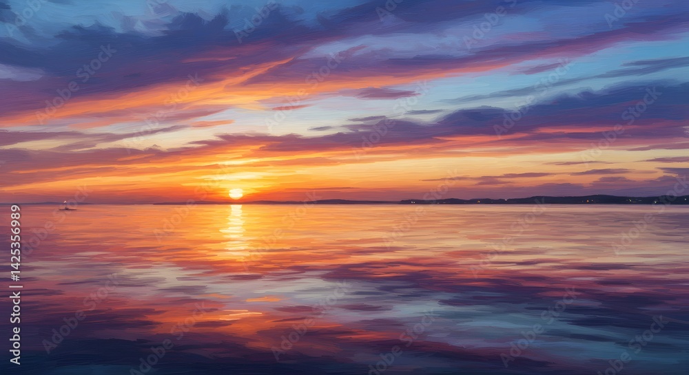Sunset Over Water with Cloud Reflections Sunset Over Water with Cloud Reflections