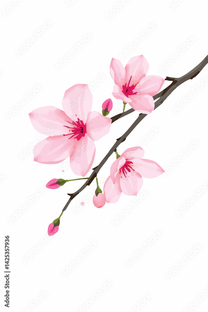 Cherry blossom flower in watercolor. Soft pink bloom isolated on white for romantic designs. Cherry blossom flower in watercolor. Soft pink bloom isolated on white for romantic designs.