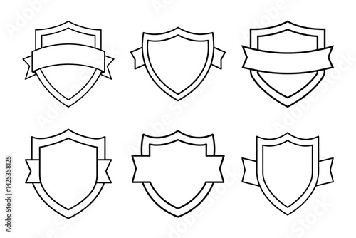 Outline Shield Badges Set with Banners on a Transparent Background Design