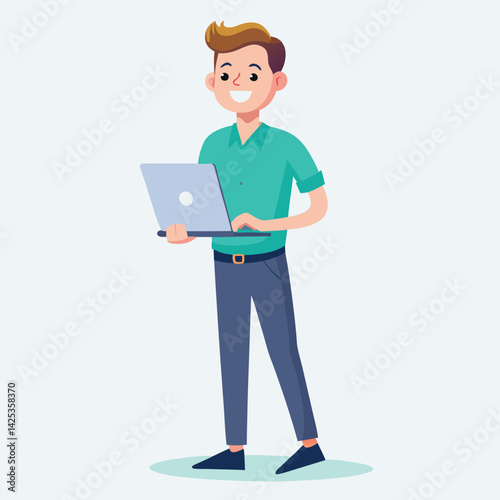 man standing with laptop vector