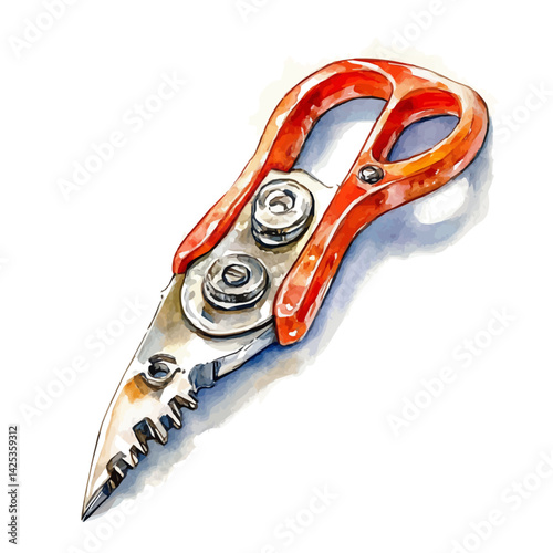 Cable cutter, watercolor illustration, isolated on a white background.


