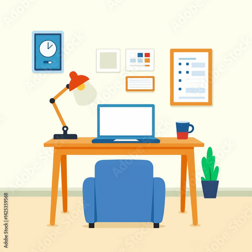 Minimalist Desk Vector Illustration Simple Office Furniture Vector Art