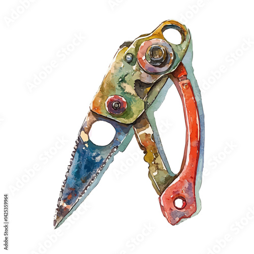 Cable cutter, watercolor illustration, isolated on a white background.

