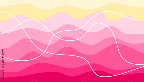 Abstract wave pattern in shades of pink with lines as an ornament. Minimalist soft elegant fluid or liquid design for wallpaper.