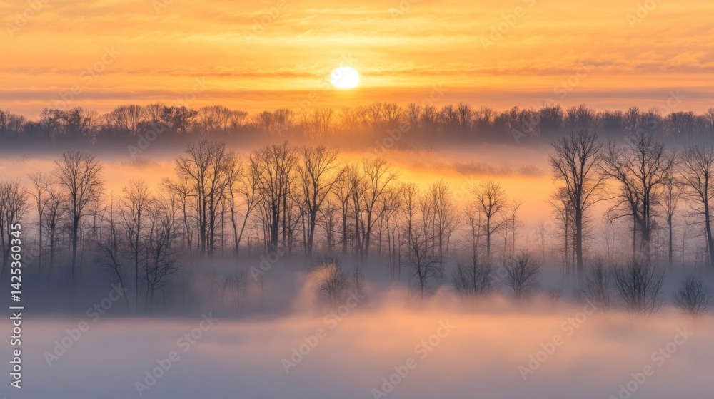 Fototapeta premium Misty Sunrise Over the Trees