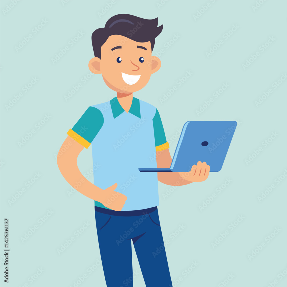 man standing with laptop vector man standing with laptop vector