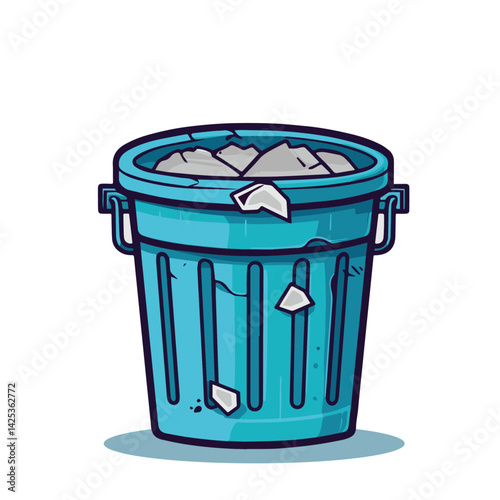 vector illustration of blue trashcan isolated on white background.