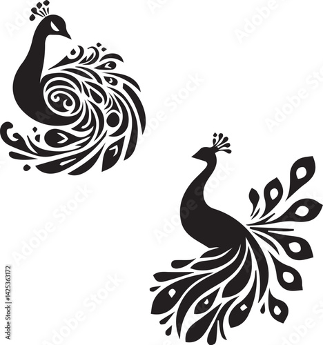  peacock silhouette -  vector image of  peacock- Peafowl - unique peacock - animal silhouette 