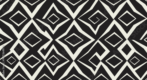 Black and white geometric diamond design with a rough texture