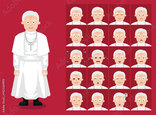Pope White Robe Outfit Costume Cartoon Emoticon Faces Vector Illustration