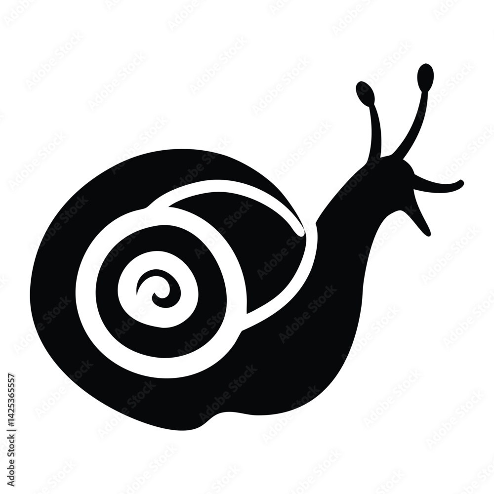 A black and white drawing of a snail with a spiral on it 