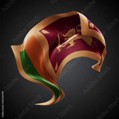 Sri Lanka, vector 3d flag with waves on a black background